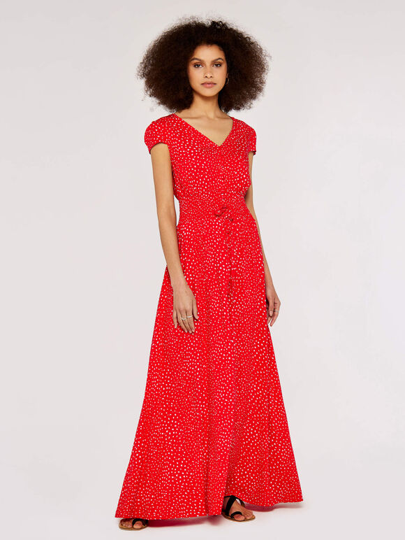 Textured Dot Maxi Dress, Red, large