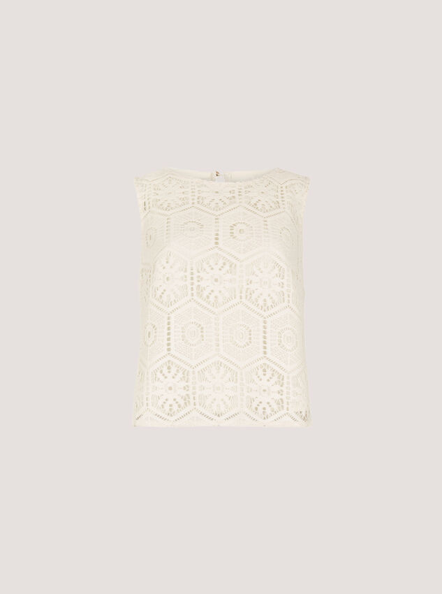 Crochet Lace Tile Shell Top, White, large
