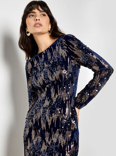 Mixed Sequin Velvet Bodycon Mini Dress