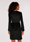 Glitter Velvet Wrap Mini Dress, Black, large