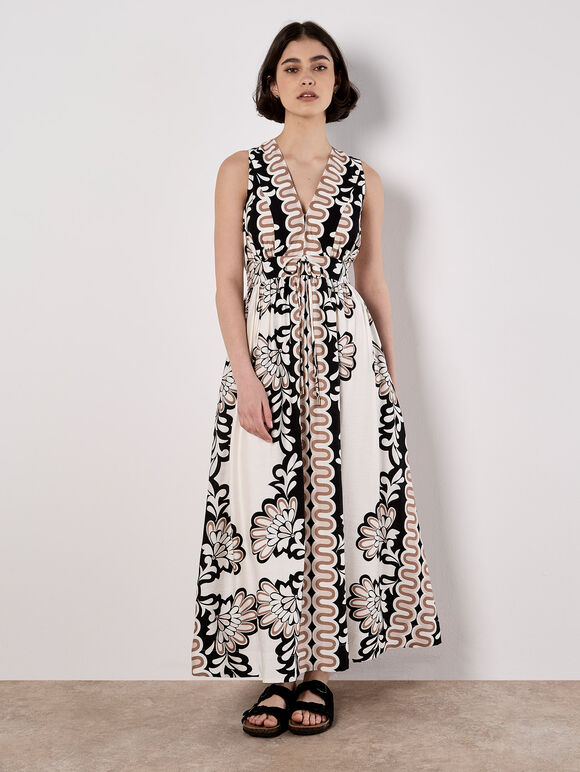 Floral Swirl Maxi Dress, White, large