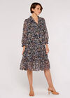 Ditsy Ruffle Chiffon Dress, Navy, large