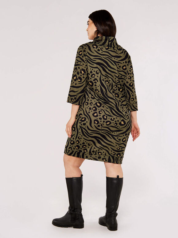 Curve Animal Print Mini Dress, Khaki, large