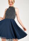Beaded Halter Neck Swing Dress, Navy, large
