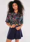 Tropical Leaves Crepe Boxy Shirt, Navy, large