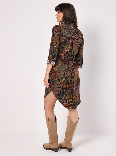 Patchwork Ikat Shirt Mini Dress