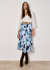 Abstract Print Slub Midi Skirt, Navy, large
