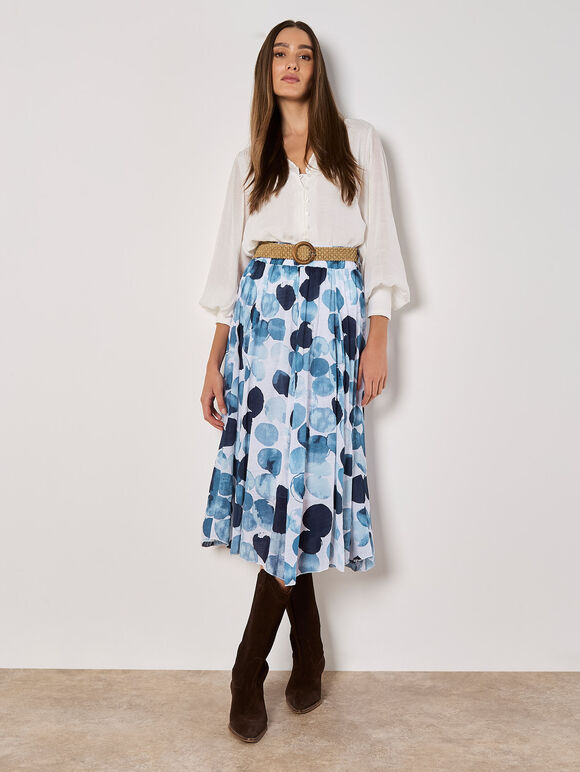 Abstract Print Slub Midi Skirt, Navy, large