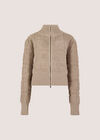 Boucle Knit Cropped Zip Cardigan, Brown, large