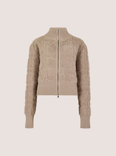 Boucle Knit Cropped Zip Cardigan