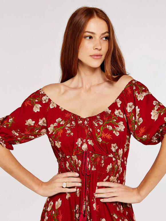 Blossom Bardot Maxi Dress, Red, large