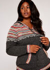 Curve Aztec Knitted Hoodie, Grey, large