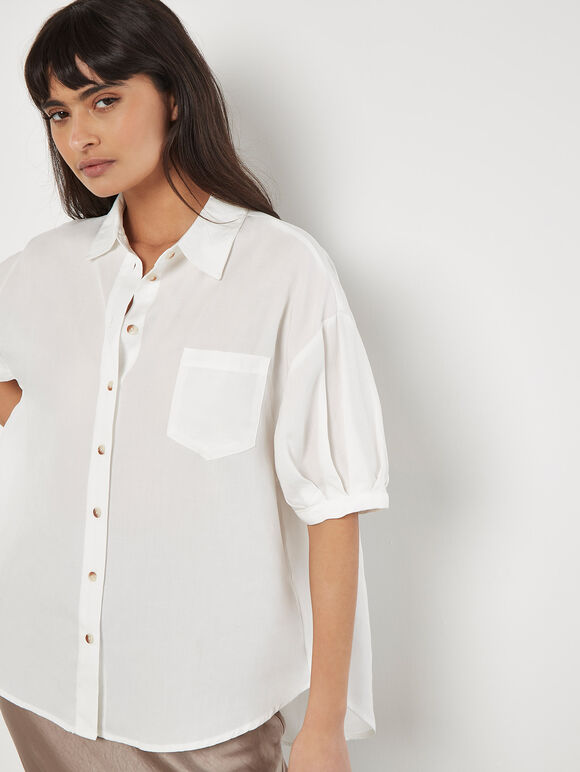 Oversized Slub Shirt, Cream, large