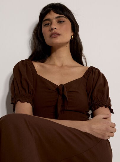 Tie Detail Milkmaid Midaxi Dress