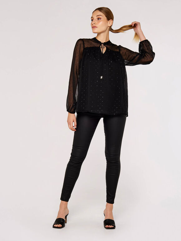 Dobby Tassel Top, Black, large