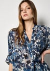 Paintbrush Floral Tunic Shirt, Navy, large