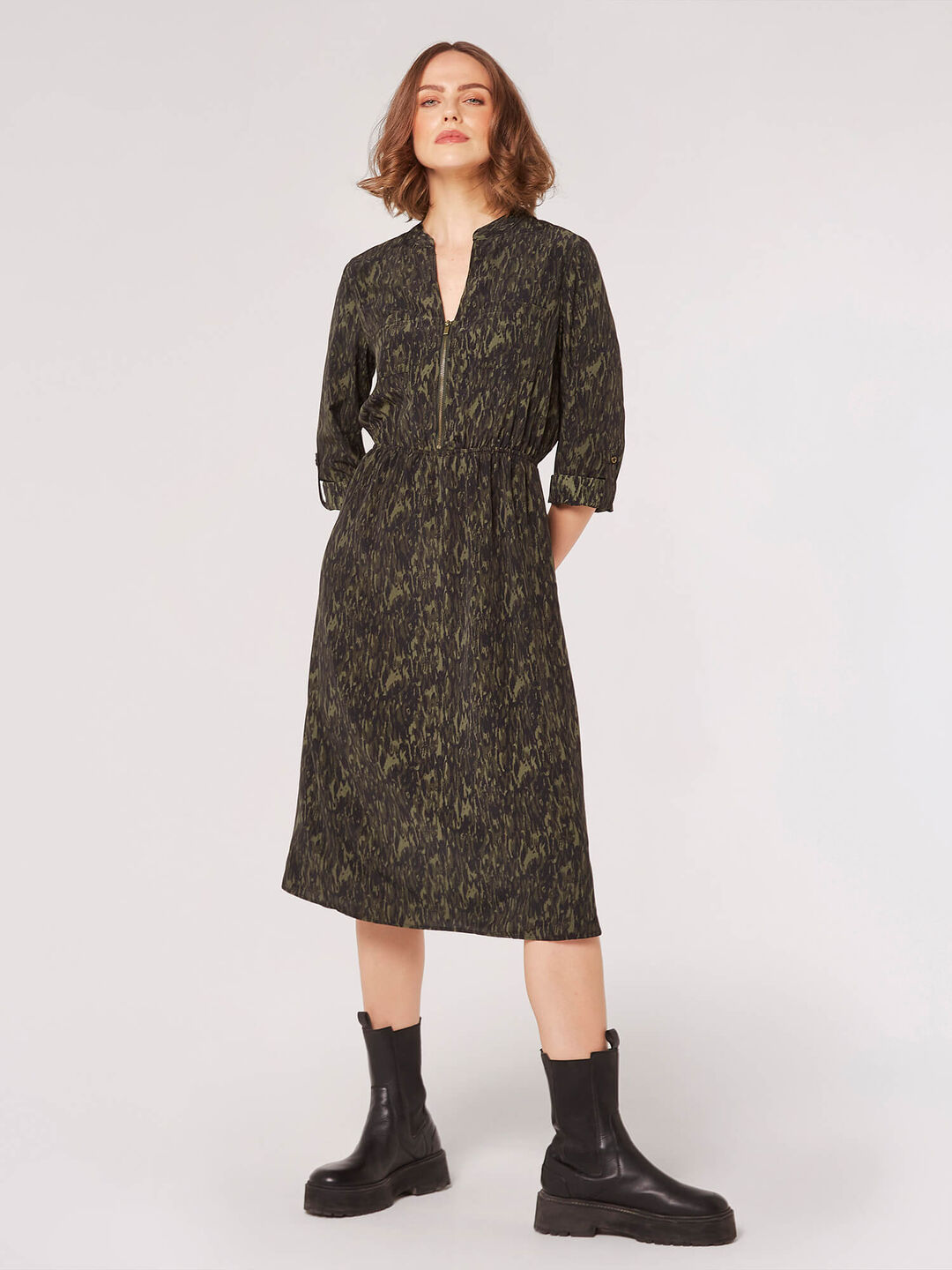 Texture Print Zip Midi Dress
