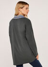 Curved High Low Roll Neck Sweater, Dark Grey - Charcoal, large