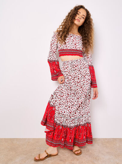 Sarasa Floral Cropped Milkmaid Top