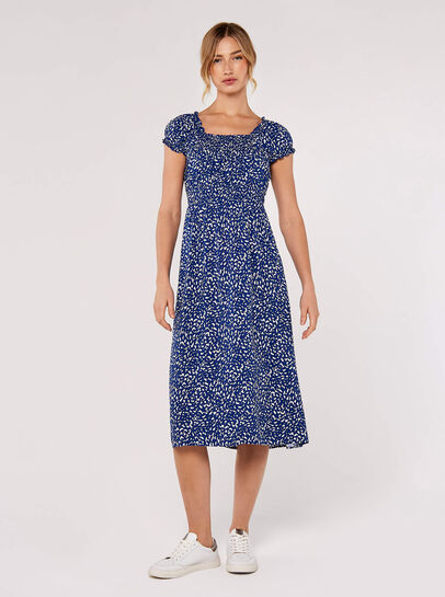 Brush Spot Milkmaid Midi Dress