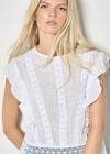 Ruffle Embroidered Cotton Top, White, large