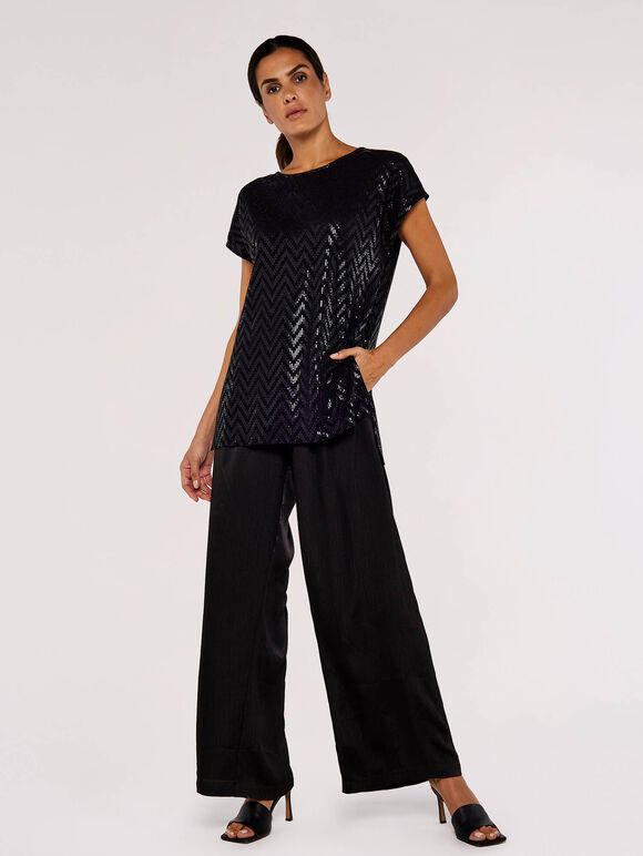 Metallic Chevron Tee, Black, large