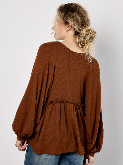 Waffle Knit Babydoll Oversized Top
