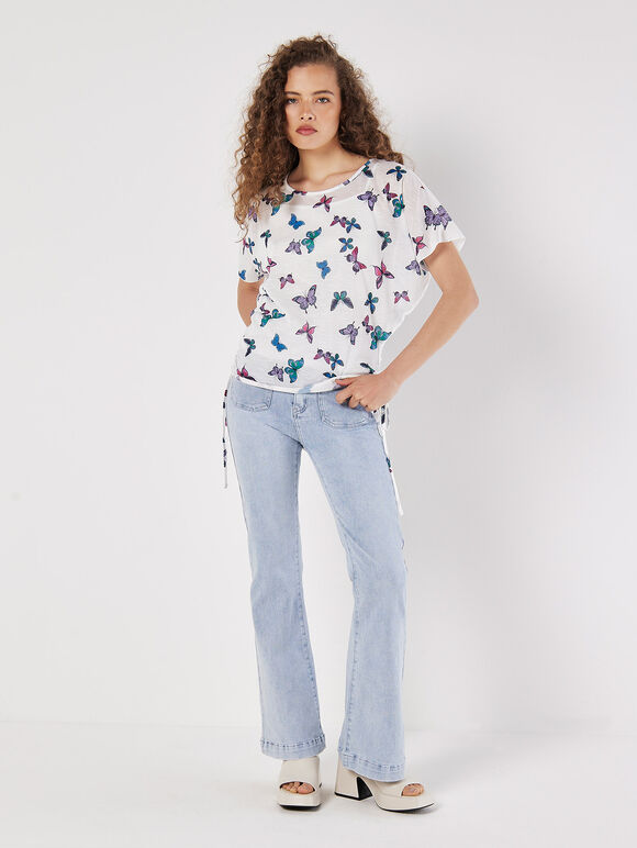 Butterfly Print Camisole Insert Top, White, large
