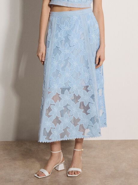 Floral Mesh Lace Midi Skirt