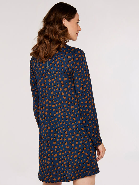 Dot High Neck Dress, Navy, large