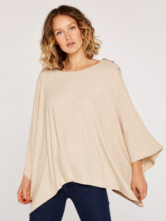 Pointelle Poncho, Stone, large
