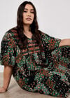 Patchwork Print Crinkle Mini Dress, Green, large