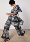 Scarf Print Flare Trousers, Navy, large