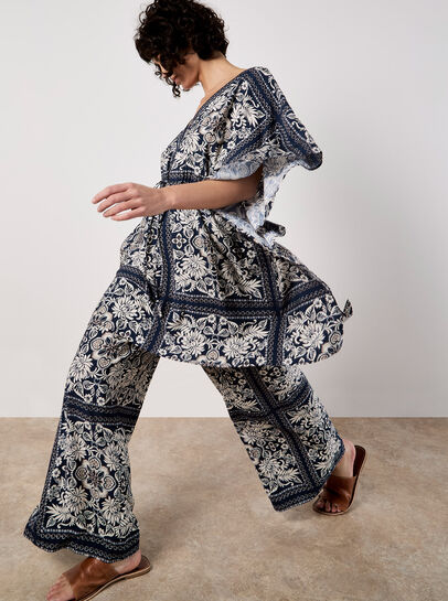 Scarf Print Flare Trousers