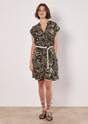 Leaf Print Rope Belt Mini Dress, Rust, large