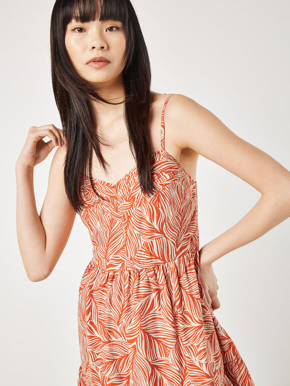 Geo Leaf Camisole Mini Dress, Orange, large