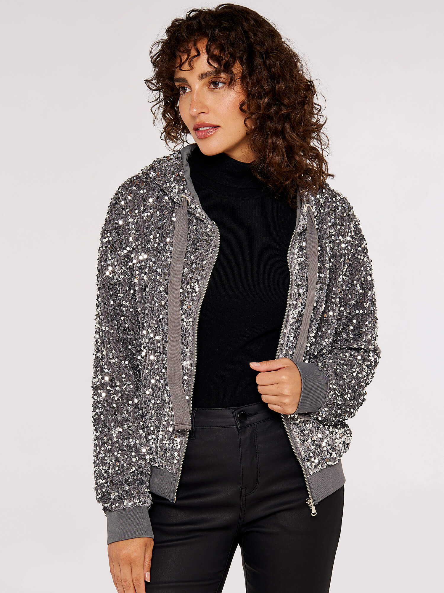 Sequin-Embellished Bomber Jacket | Apricot Clothing