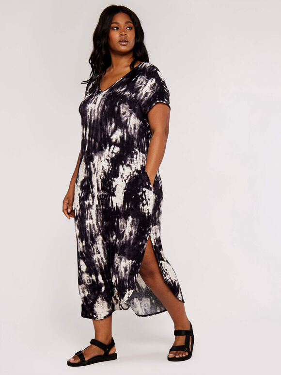 Curve Tie Dye Jersey Dress, Black, large