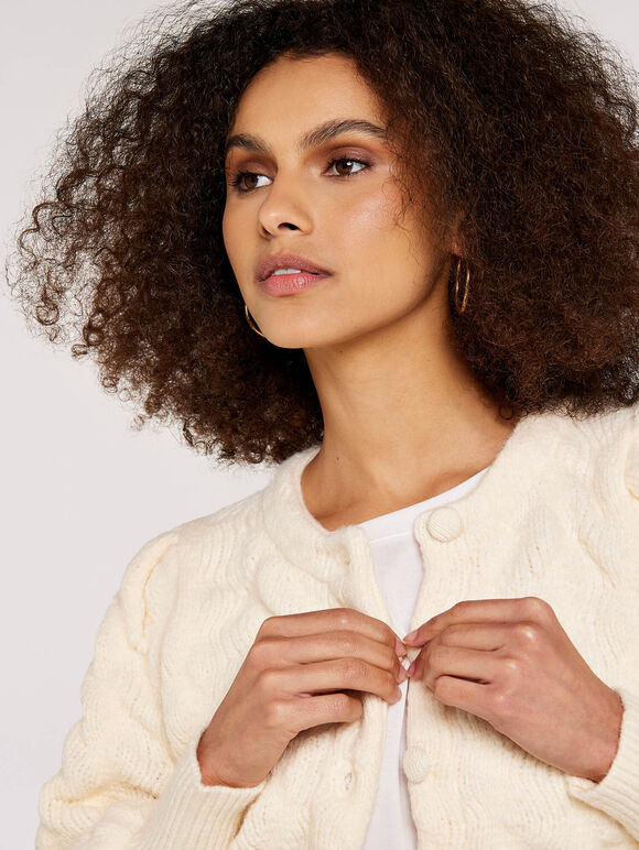 Bubble Crop Cardigan, Cream, large