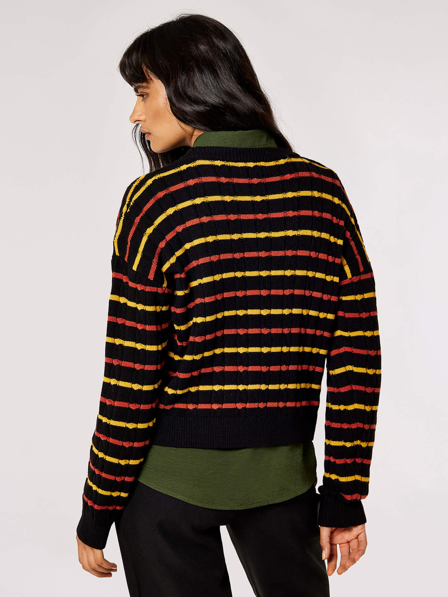 Plaited Knit Stripe Jumper Apricot Clothing