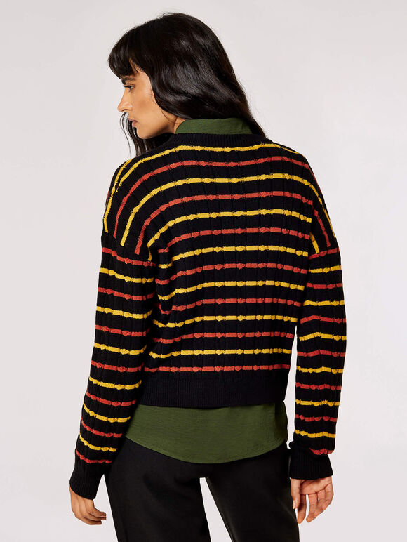 Plaited Knit Stripe Jumper , Black, large