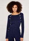 Ribbed Jumper with Gold Buttons, Navy, large