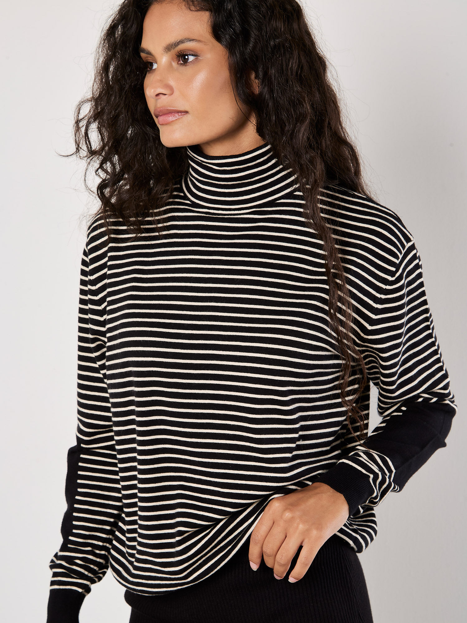 Stripe And Patch Cowl Neck Jumper Apricot Clothing