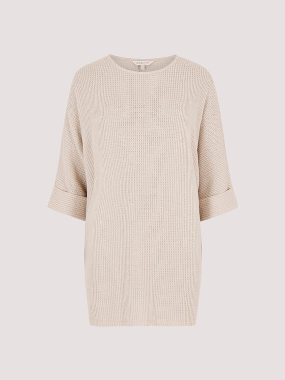 Waffle Knit Batwing Top , Stone, large