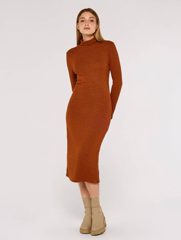 High Neck Midi Dress, Rust, large