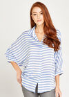 Stripe Batwing Oversized Shirt, Blue, large