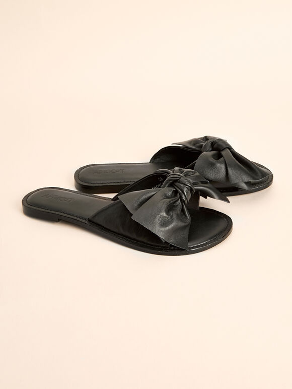 Bow Mule Sandals, Black, large