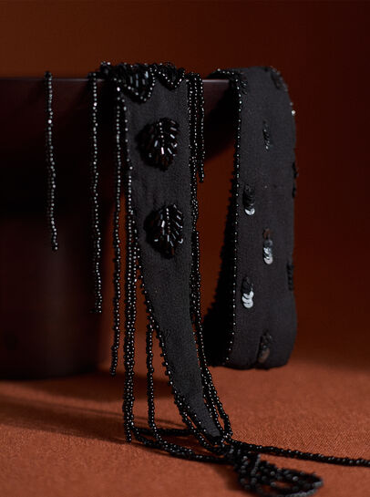 Embellished Thin Tassel Scarf