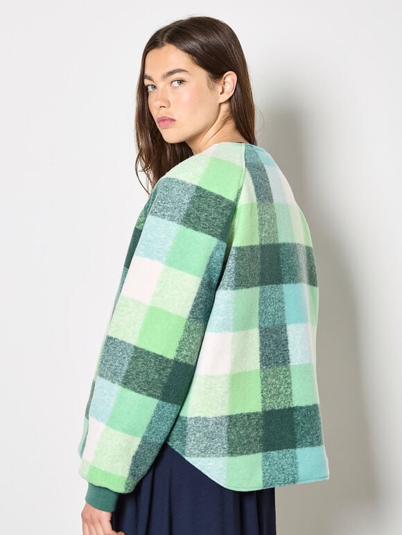 Reversible Check Fleece Quilted Jacket, Green, large