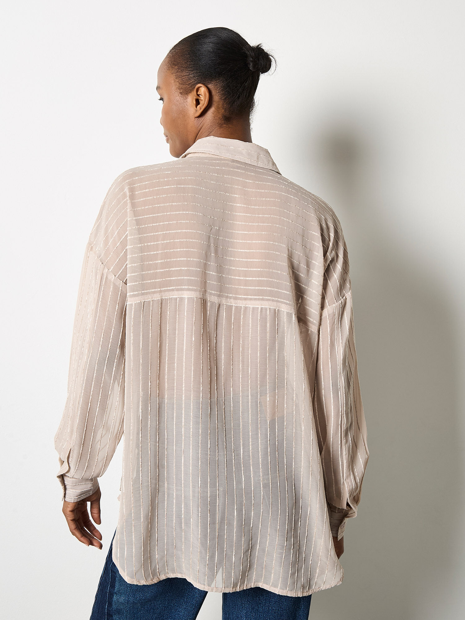 Chenille Stripe Semi-Sheer Shirt | Apricot Clothing